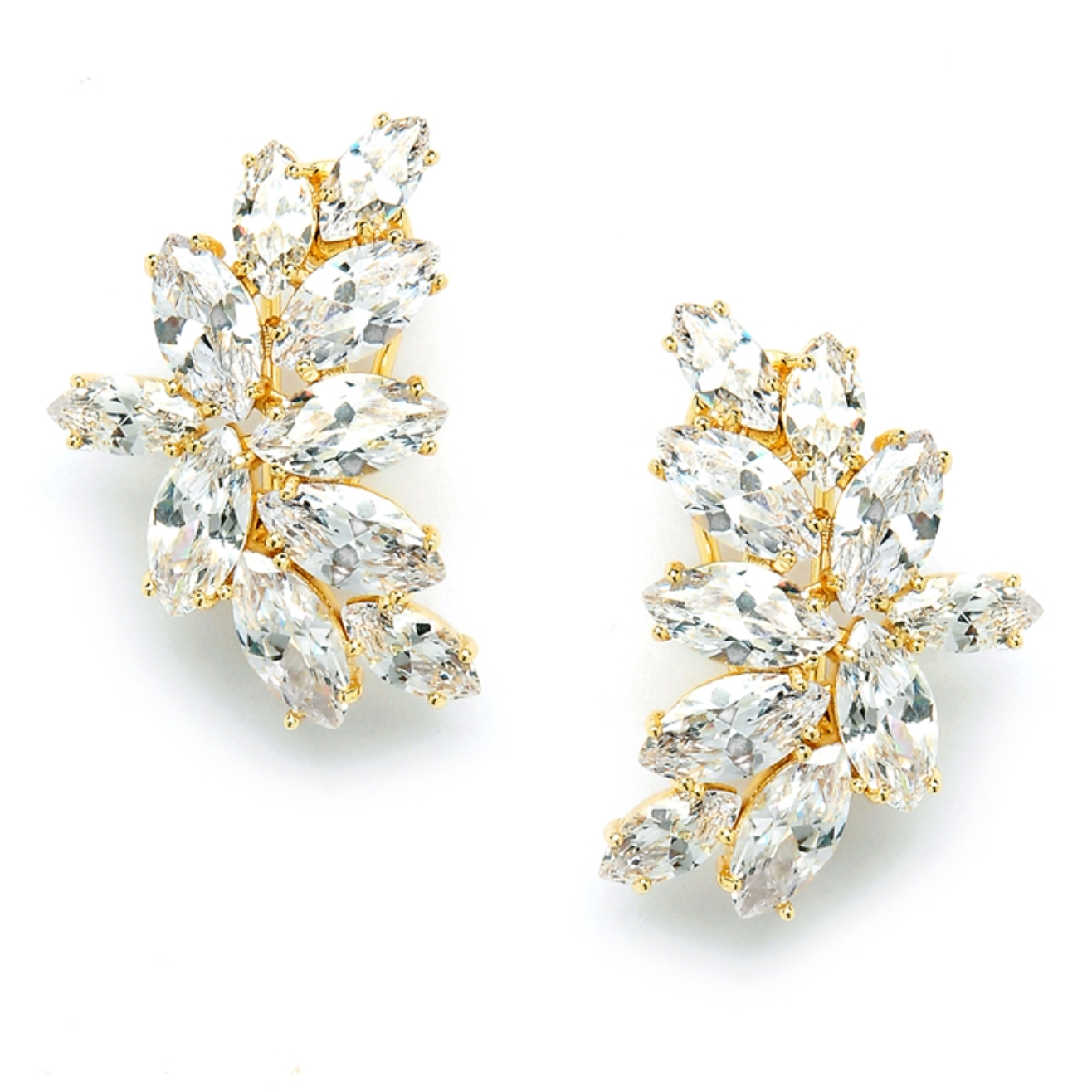 Earrings - Clusters: Crystal Cluster Omega Clasp - Gold