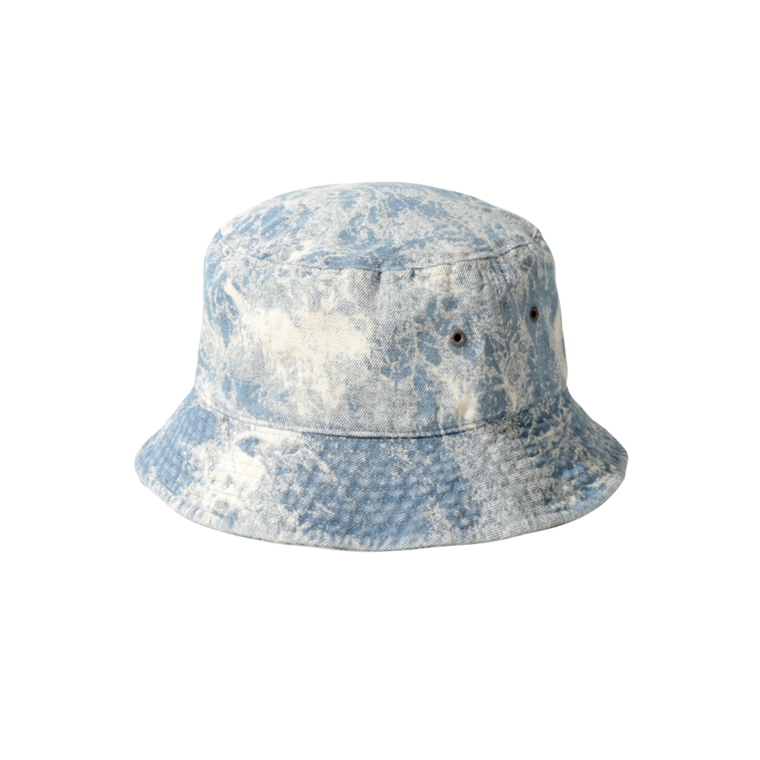 Hats: Bucket Hats - Bleached Tie Dye Denim Bucket Hat - Blue