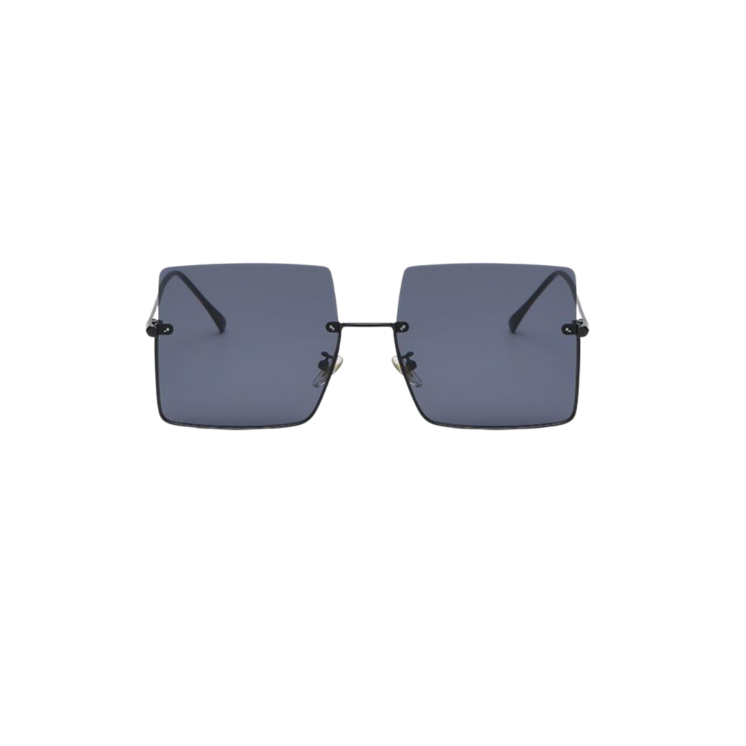 Sunglasses: Liv - Semi-Rimless Square Sunglasses - Black Frame/Black Grey