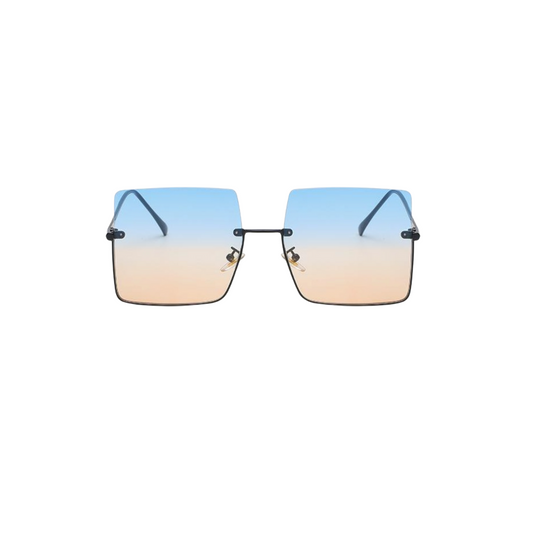 Sunglasses: Liv - Semi-Rimless Square Sunglasses - Black/Blue Orange