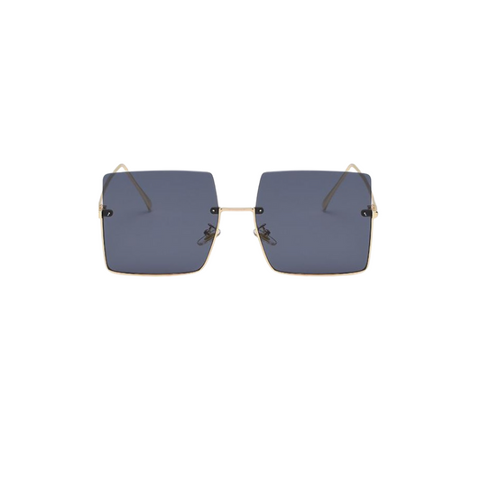 Sunglasses: Liv - Semi-Rimless Square Sunglasses - Gold Frame/Black Grey