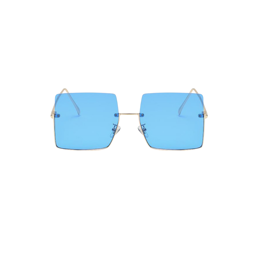 Sunglasses: Liv - Semi-Rimless Square Sunglasses - Gold Frame/Blue