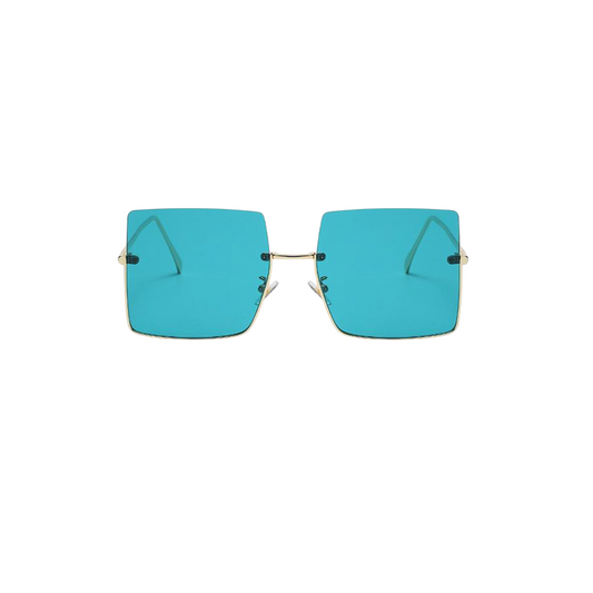 Sunglasses: Liv - Semi-Rimless Square Sunglasses - Gold Frame/Cyan