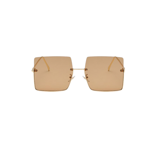 Sunglasses: Liv - Semi-Rimless Square Sunglasses - Gold Frame/Tea