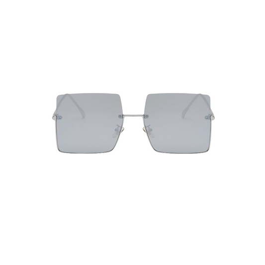 Sunglasses: Liv - Semi-Rimless Square Sunglasses - Silver Frame/Silver