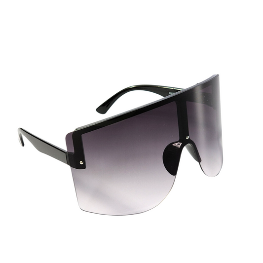 Sunglasses: Natasha - Shield Sunglasses - Black Frame/Black