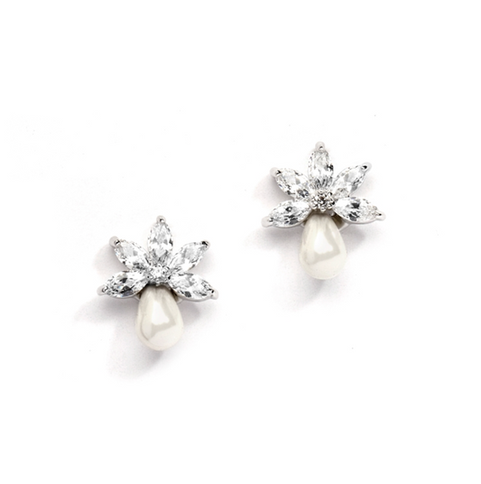 Earrings - Studs: Crystal Pearl Teardrop Stud Earrings